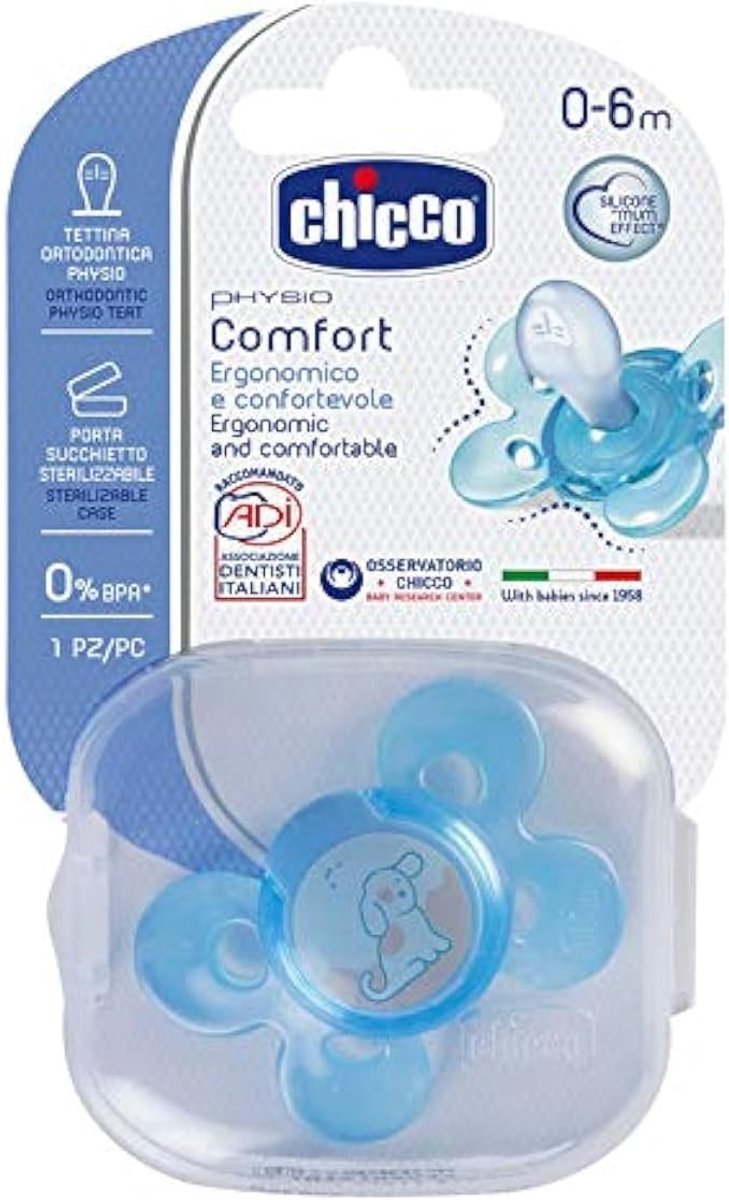 Chicco sucette physio confort silicone 0-6m bleu 1er