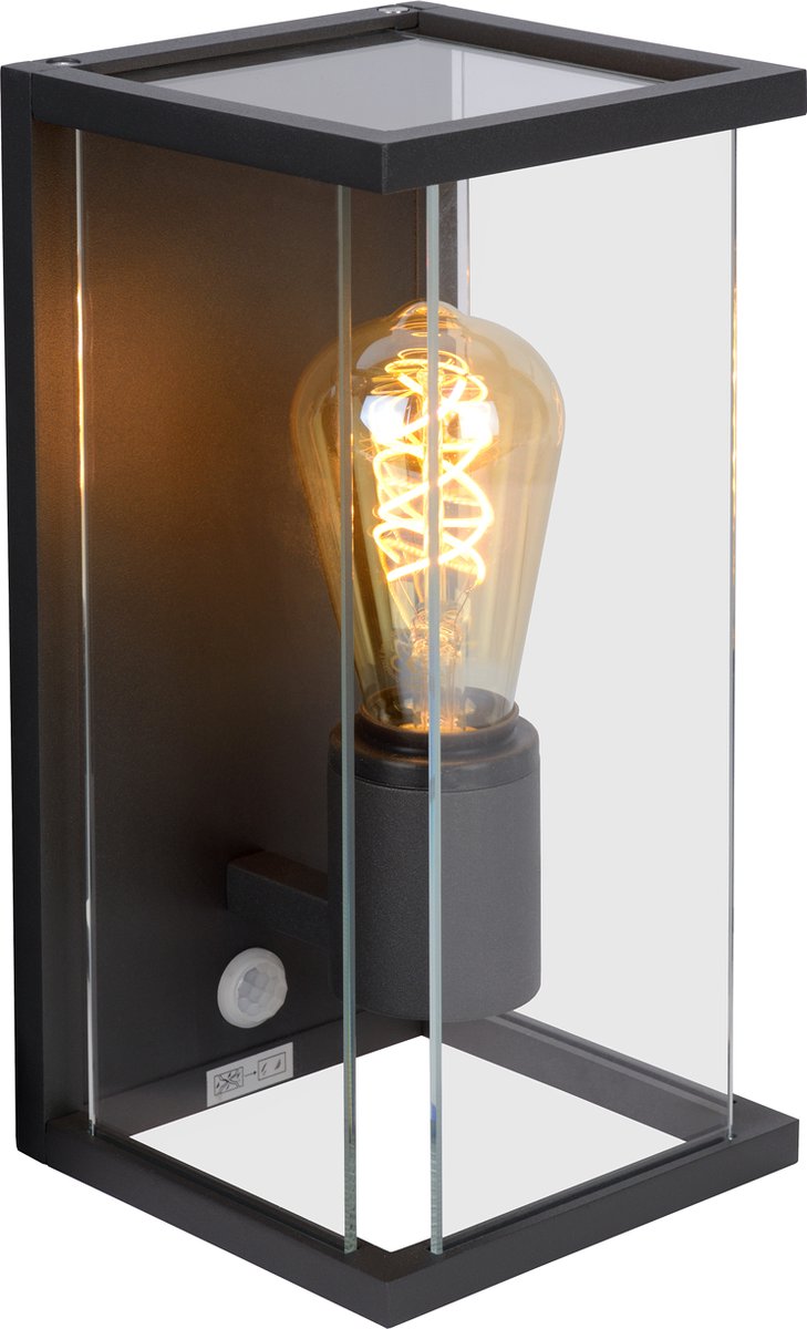 Lucide claire - applique intérieur extérieur - 1xe27 - ip54 - capteur de mouvement jour nuit - anthracite