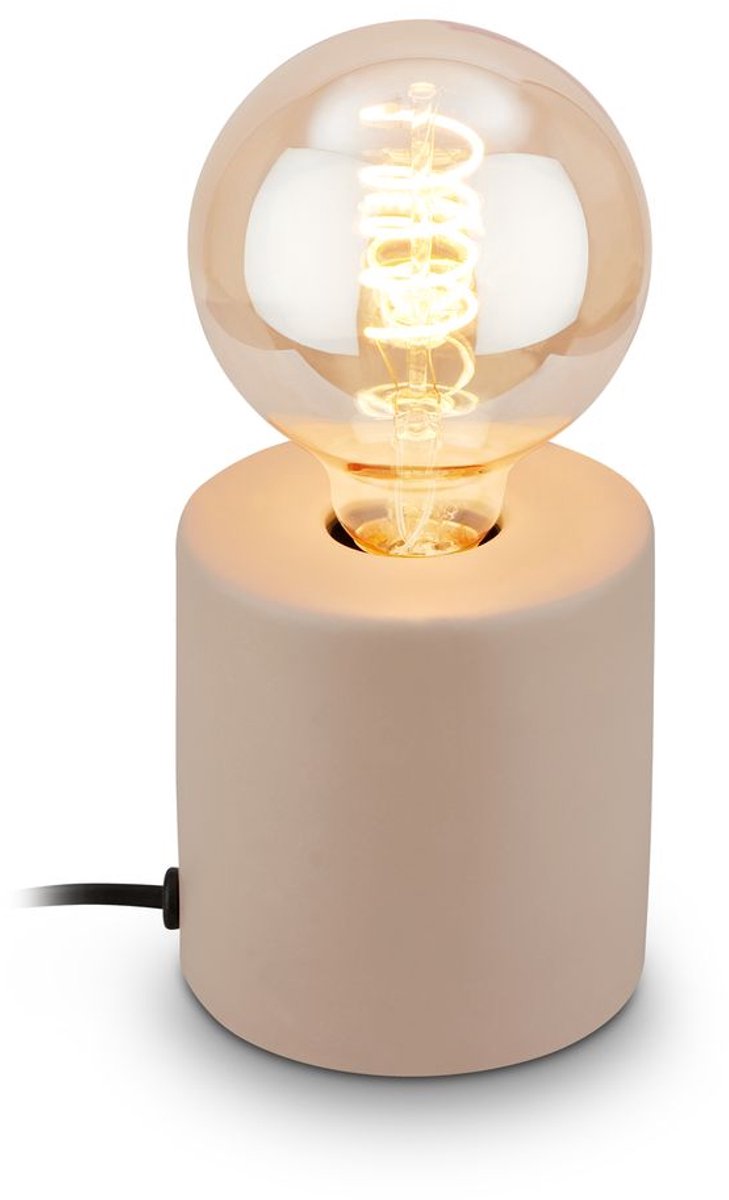 B.k.licht briloner tubo – lampe de table en céramique – culot E27 – lampe de chevet avec interrupteur à câble – beige – ø10 x 10,3 cm