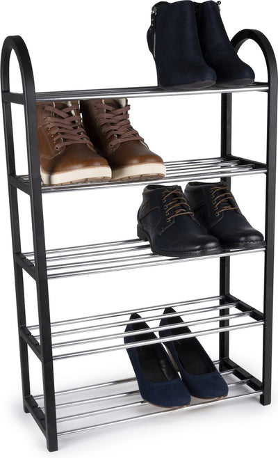 Étagère à chaussures Alpina - Étagère à chaussures à 5 niveaux - Étagère de rangement - 50 x 20 x 77 cm - Espace pour 10-15 paires de chaussures - Facile à monter - Argent noir