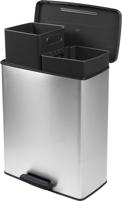 Poubelle Curver Decobin Duo - 26l+26l - rectangulaire - argent métallisé