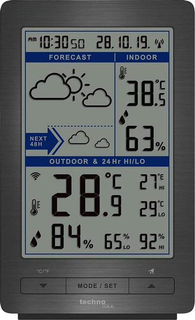 Thermomètre et hygromètre pour station météo Technoline - ws 9485 - 94x154x46mm - argent - avec 1 capteur extérieur 30m - tl-ws9485