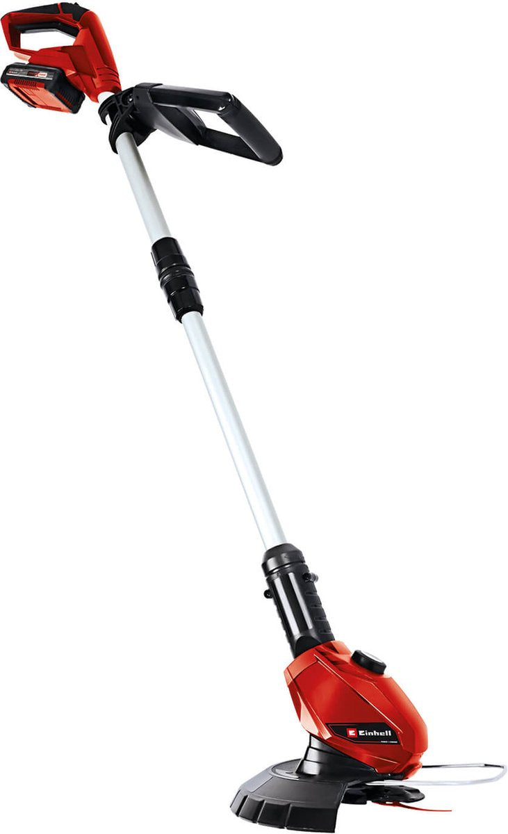 Kit coupe-herbe à batterie Einhell ge-ct 18 li - power x-change - 18 v li-ion - diamètre de coupe : 24 cm - tête moteur rotative et inclinable - protège-fleurs - incl. Batterie et chargeur 2,0 Ah