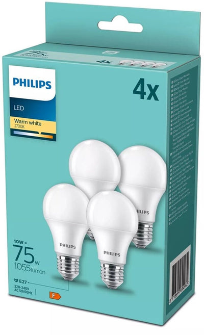 Philips LED Ampoule LED Philips Corepro A60 E27 10W 2700K 1055LM 230V - pack de 4 - blanc chaud