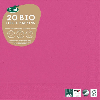 Duni Duni Napkins Bio 3 couches 33 x 33 cm papier fuchsia 20 pièces