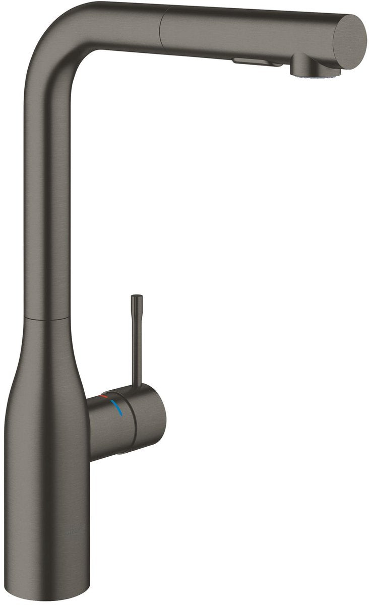 Nouveau robinet de cuisine Grohe essence - bec haut - avec douchette extractible - double jet - graphite dur brossé (anthracite mat)