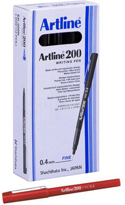 Marqueur Artline 200 - boîte de 12 pièces - trait 0,4 mm - rouge