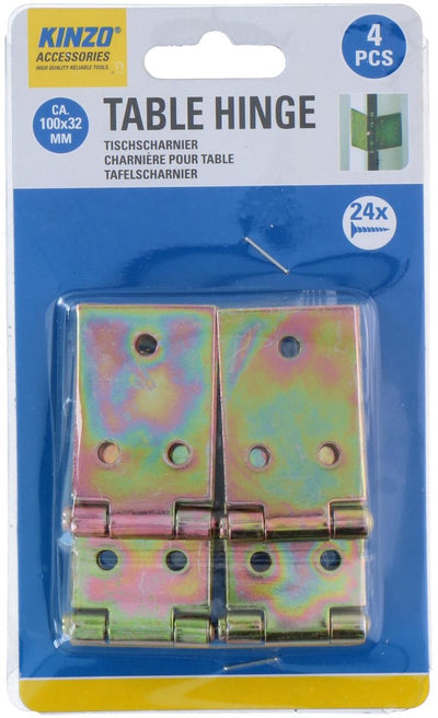 Charnières de table Kinzo – lot de 4 – 100 x 32 mm – vis incluses – charnières de meubles