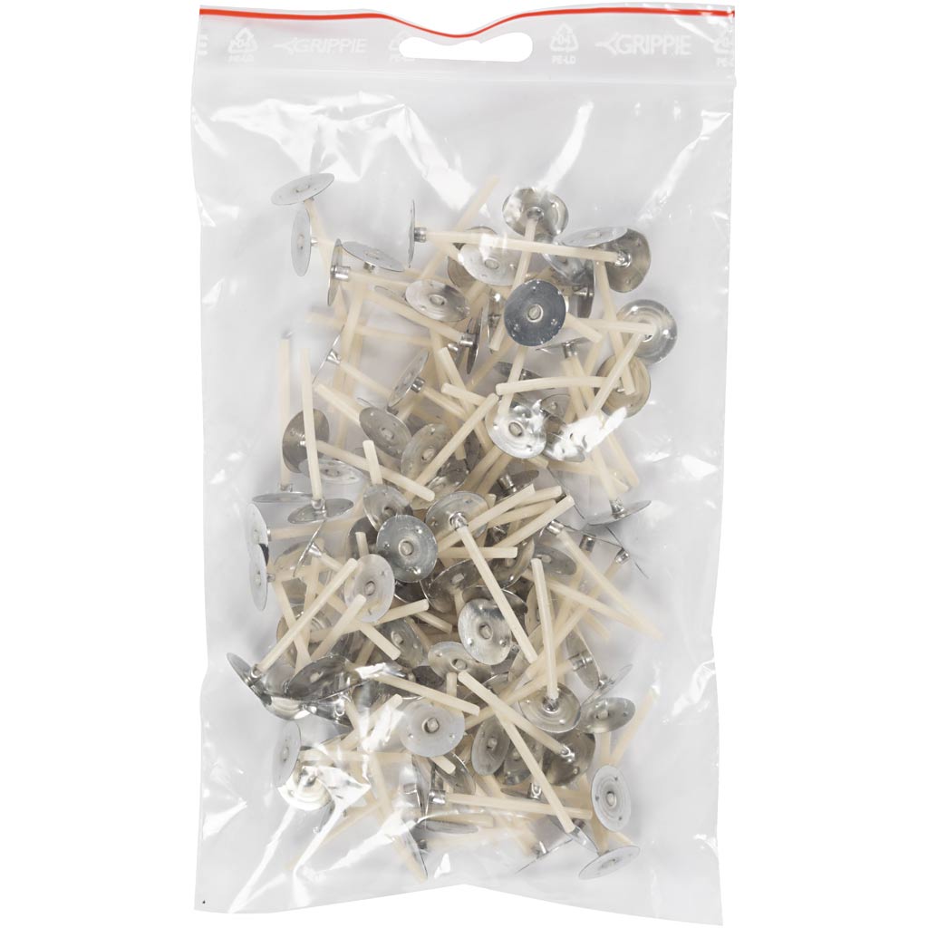 Mèches pour bougies en bougeoir, adaptées aux bougeoirs d'un diamètre de 20-65 mm, l : 3,5 cm, épaisseur 2 mm, 100 pièces 1 boîte