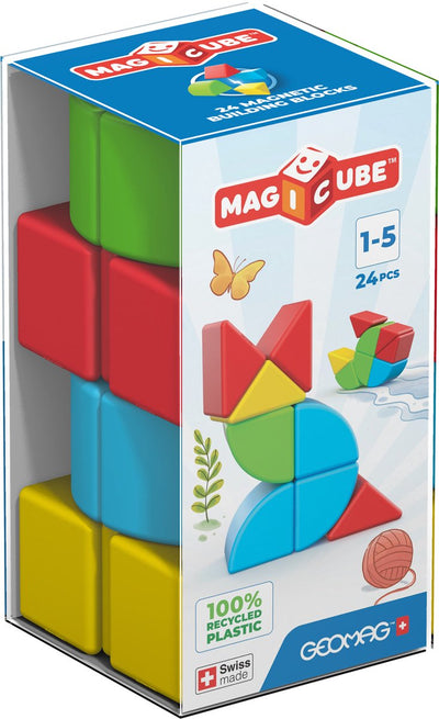 Geomag magicube demi cubes et quarts de cercles recyclés - jouets magnétiques - 24 pièces - à partir de 1 an