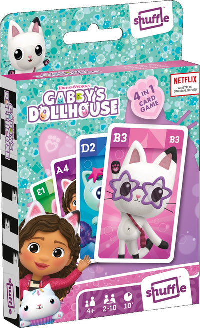 Shuffle Gabby's Dollhouse Jeux de cartes 4 en 1 (Quatuor, Mémo, Snap, Jeu d'action)