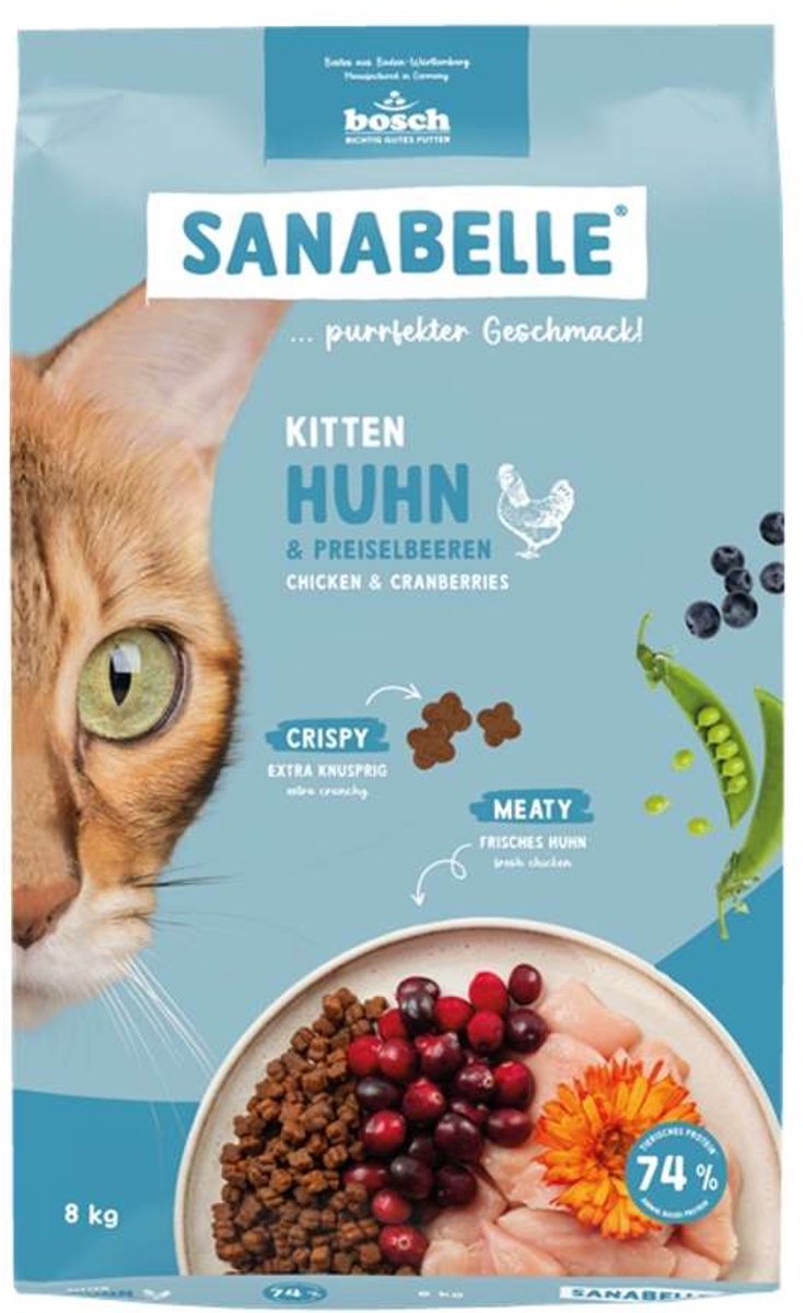 Bosch série sanabelle - nourriture pour chat au poulet - 8kg - pour chatons - pour chattes gestantes et allaitantes