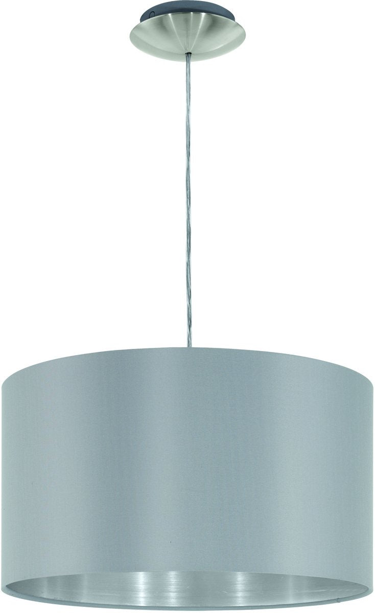 Eglo maserlo - suspension - 1 lumière - ø38 cm - tissu - gris, argent