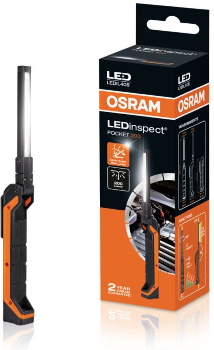 Osram Automotive Ledil408 LEDInspect Pocket200 Lampe de travail LED fonctionne sur batterie, fonctionne sur USB 200 lm