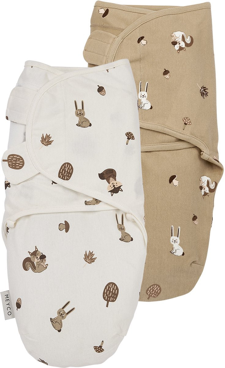 Couverture d'emmaillotage Meyco pour bébés animaux de la forêt - sable - 4-6 mois - paquet de 2