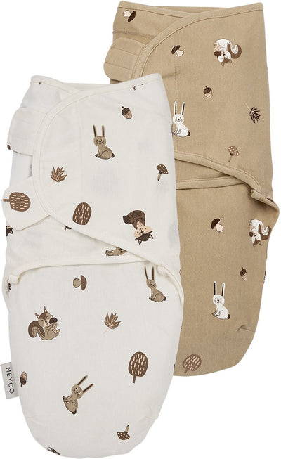 Couverture d'emmaillotage Meyco pour bébés animaux de la forêt - sable - 0-3 mois - paquet de 2