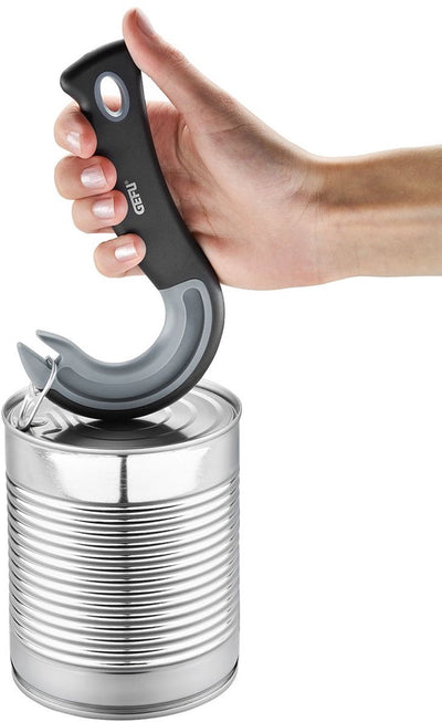 Ouvre-boîte Gefu pullto pour boîtes à languette - forme ergonomique en J - passe au lave-vaisselle - 15,5 cm