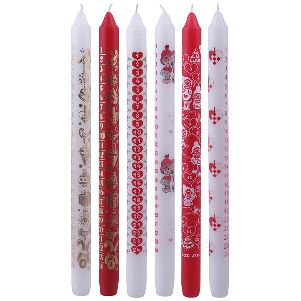 Bougies de l'Avent Creativ company, h : 30 cm, d 22 mm, rouge, blanc, 24 pièces 1 boîte