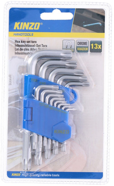 Kinzo Torx Set - Jeu de 13 clés hexagonales - T7-T55 - Clés hexagonales magnétiques en acier au chrome vanadium