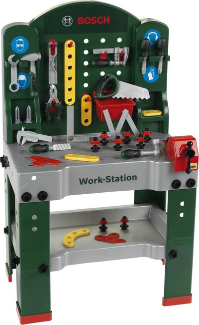 Klein Toys Bosch Mini établi pour jouets - 44 pièces - incl. fonction d'apprentissage, vis de sangle et nombreuses options de rangement - vert