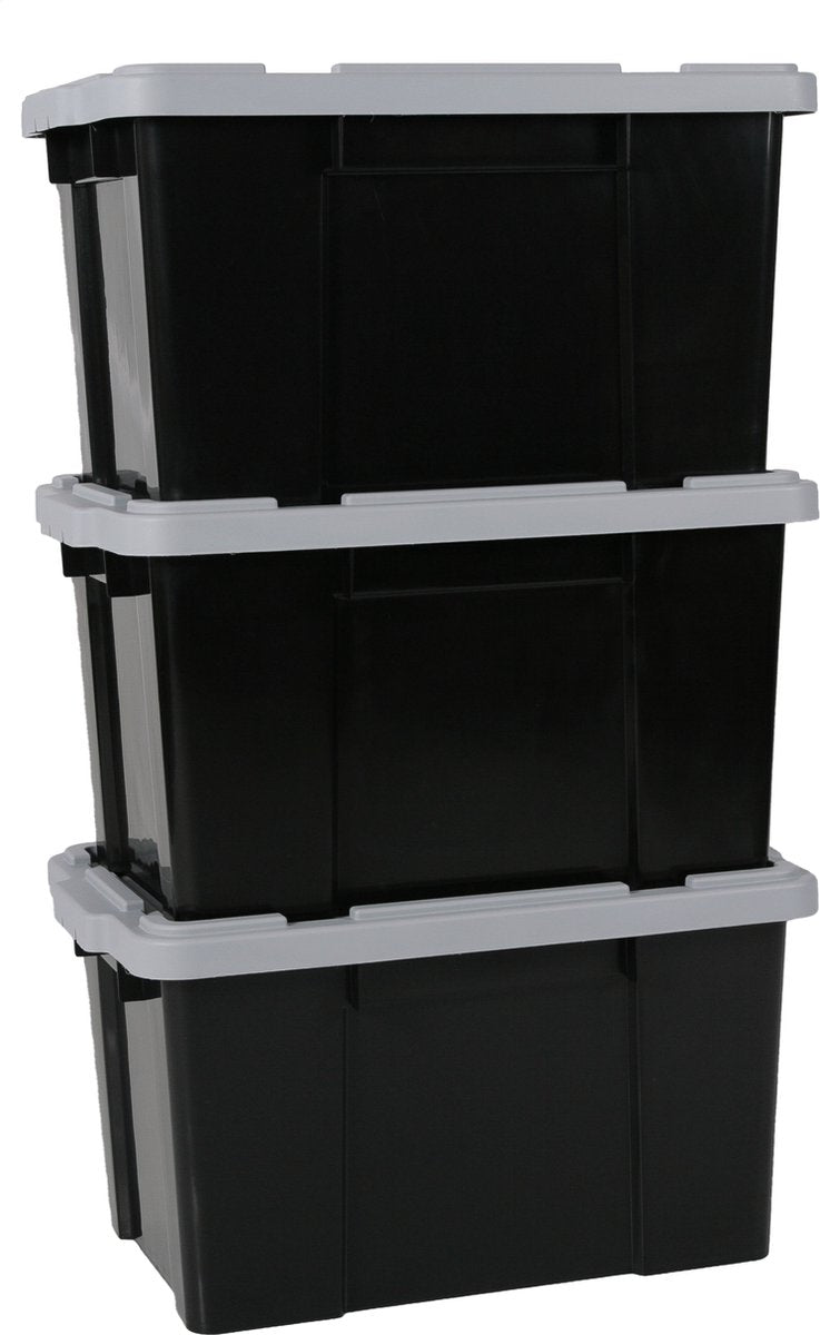 Boîte de rangement Iris powerbox - 50l - plastique - gris noir - lot de 3
