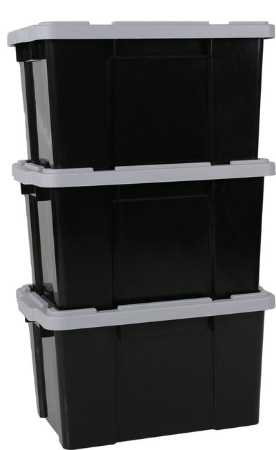Boîte de rangement Iris powerbox - 50l - plastique - gris noir - lot de 3