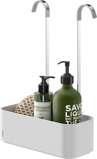 Tiger 2 étages - support de douche sans perçage - support de douche suspendu pour robinet de douche - 25 cm - panier de douche salle de bain - blanc