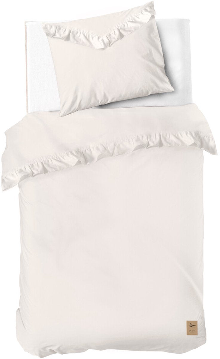 Dindi home housse de couette volant blanc - 140x220 - 100% coton - blanc cassé