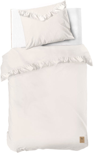 Dindi home housse de couette volant blanc - 140x220 - 100% coton - blanc cassé