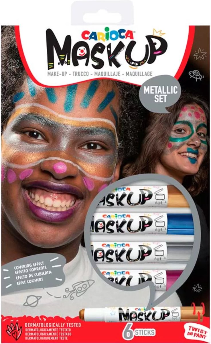 Carioca mask up marqueurs de maquillage métallisés - 6 couleurs (gris or violet bleu vert rose) - maquillage enfant - lavable