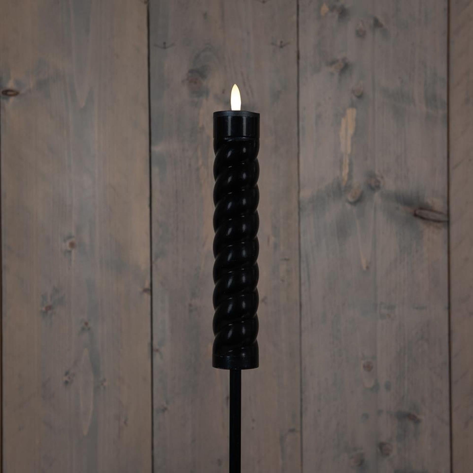 Lampe torche solaire à tourbillon Anna's collection, mèche 3D noire sur prise 97 cm (torche 21x4 cm et prise 76 cm)