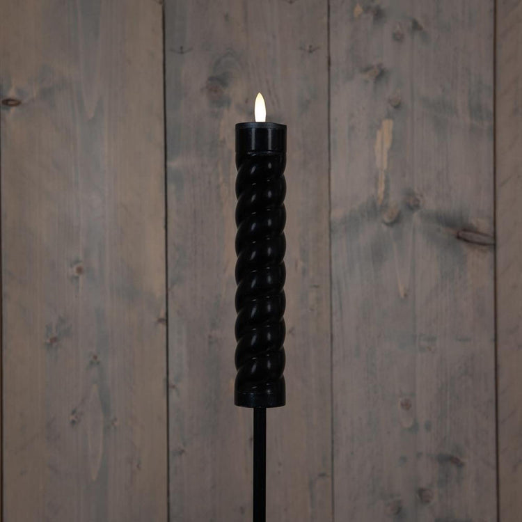 Lampe torche solaire à tourbillon Anna's collection, mèche 3D noire sur prise 97 cm (torche 21x4 cm et prise 76 cm)