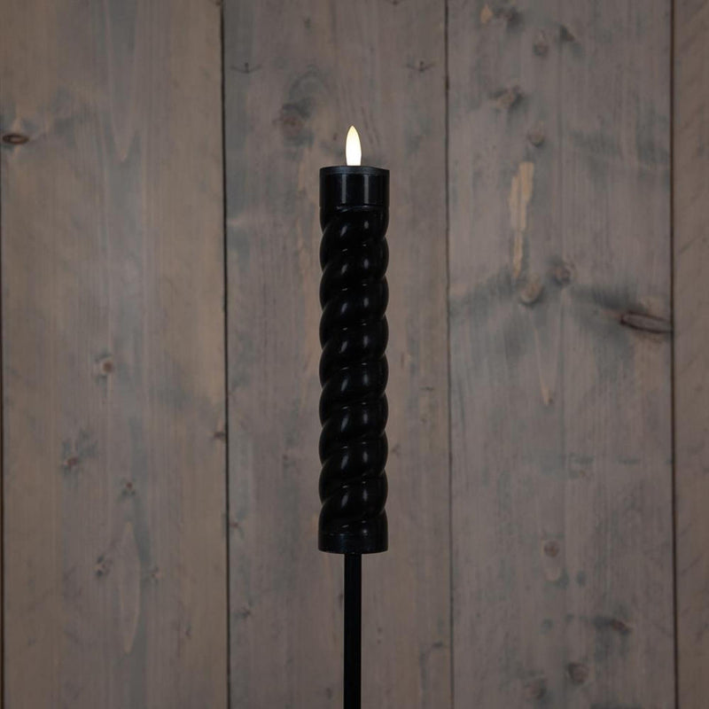 Lampe torche solaire à tourbillon Anna's collection, mèche 3D noire sur prise 97 cm (torche 21x4 cm et prise 76 cm)