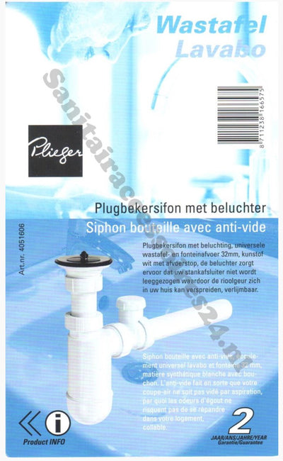 Siphon à coupelle Plieger 5 cloche de 4 m, blanc sanit (étiquette pl) 3100400sb25