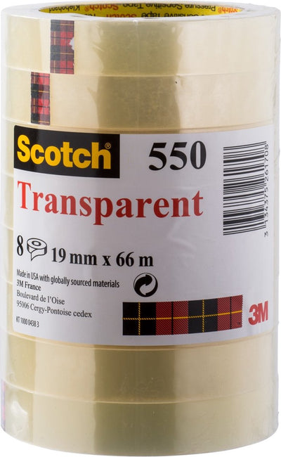 Ruban adhésif transparent Scotch ®, tour, 19 mm x 66 m, paquet de 8 rouleaux