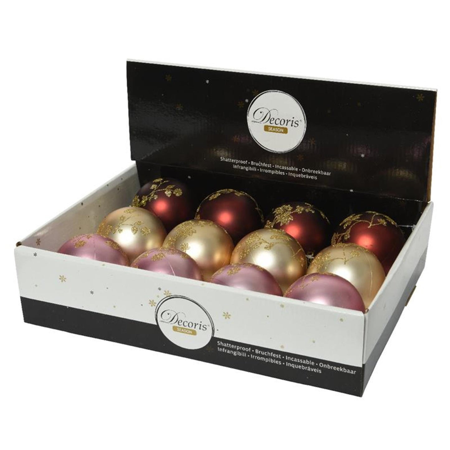 Decoris Boules de Noël mix 12 pcs or, rouge et rose