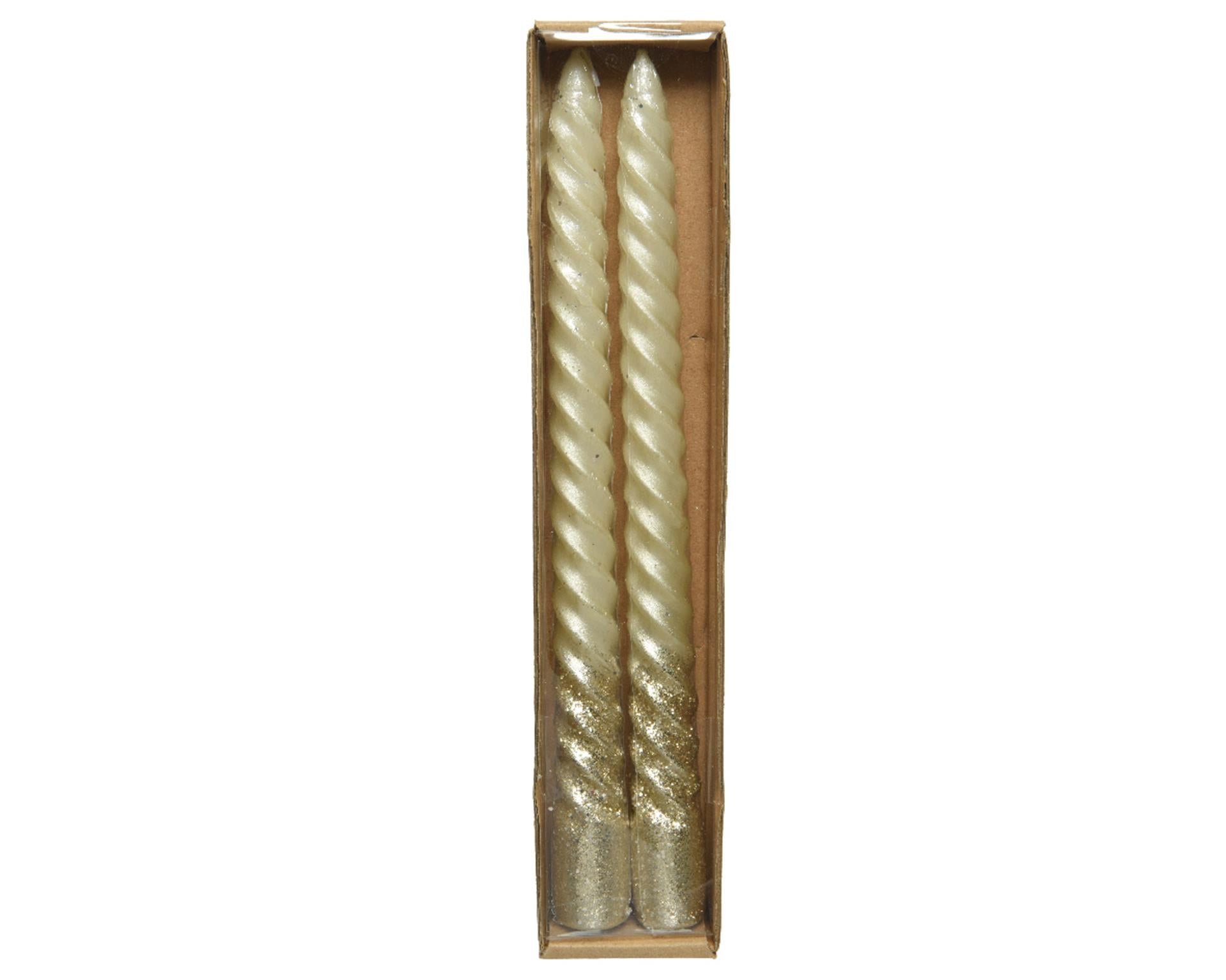 Decoris bougie de dîner tourbillon crème paillettes 2pcs