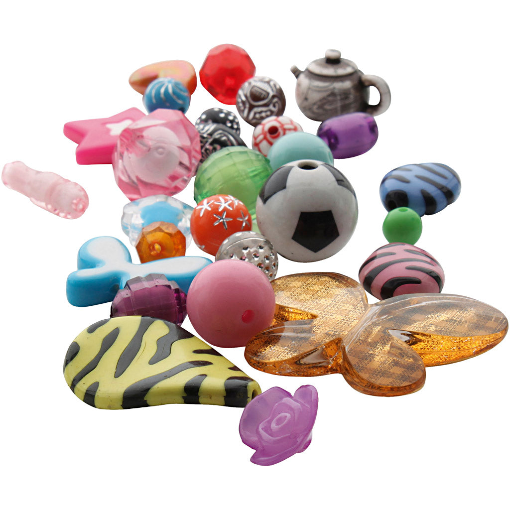 Mélange de perles en plastique fantastique, DIM 5-35 mm, Taille du trou 1-4 mm, 1000 g 1 boîte