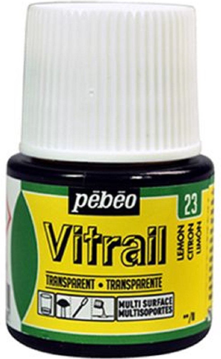 Peinture pour verre Pébéo - 23 citron - transparente - vitrail - 45 ml