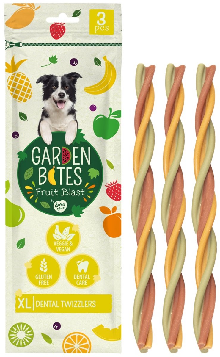Duvo plus Garden Bites - Snacks dentaires fruités pour chiens - Friandises pour chiens - Végétarien sans gluten - Extra Large 3pcs