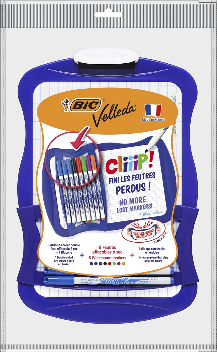 Tableau blanc Bic Velleda avec 8 marqueurs