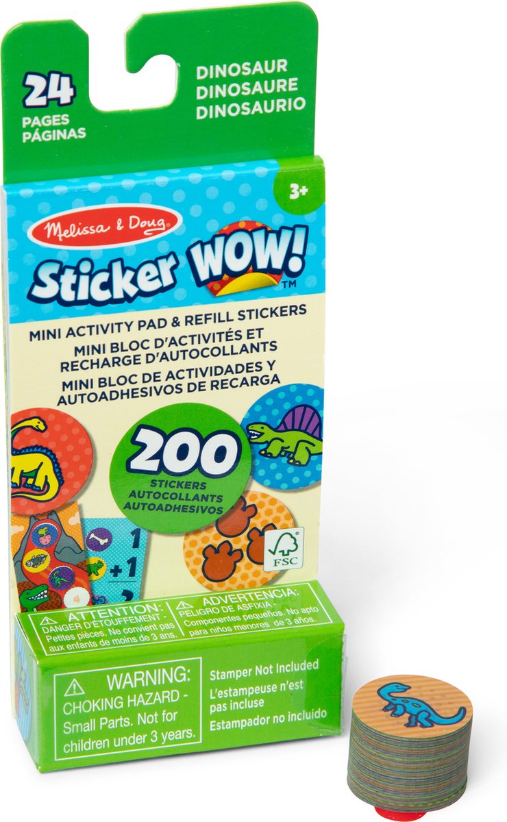 Autocollant Melissa Doug wow! mini bloc d'activités et plus de 200 autocollants de recharge – autocollants dinosaures
