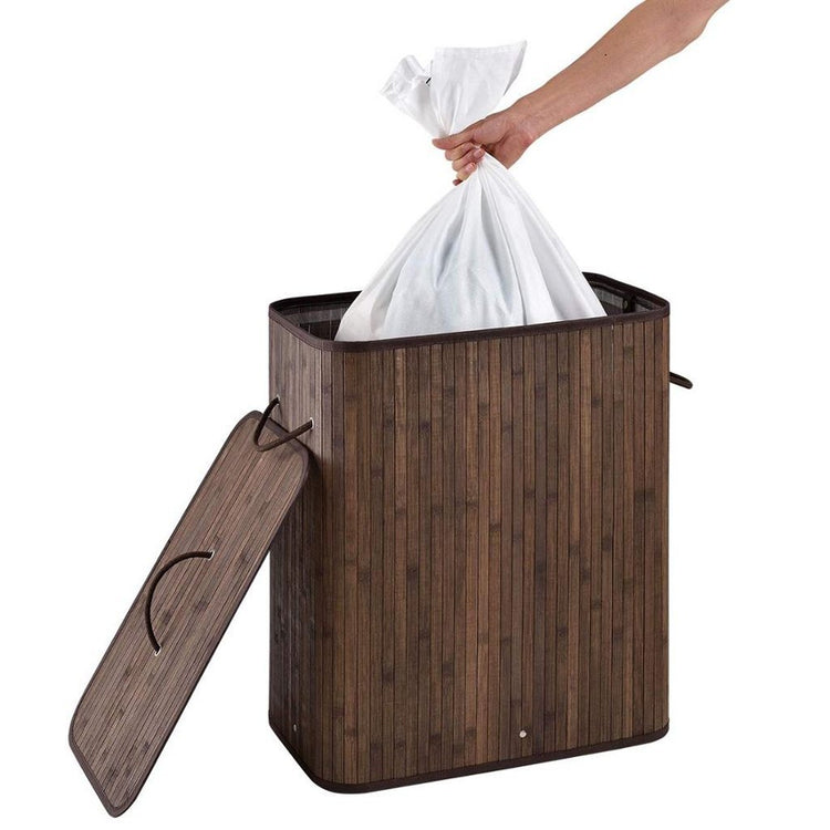 Homestyle Pro Homestyle Panier à linge bambou rectangulaire + texte 52x32x63 cm Brun blanc