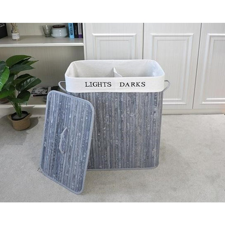 Homestyle Pro Homestyle Panier à linge bambou rectangulaire + texte 52x32x63 cm blanc gris