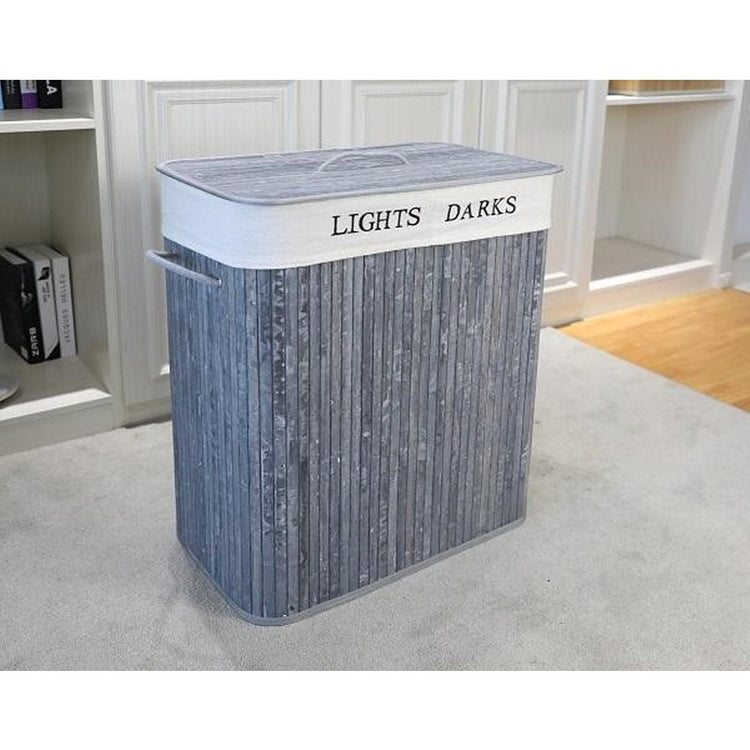 Homestyle Pro Homestyle Panier à linge bambou rectangulaire + texte 52x32x63 cm blanc gris