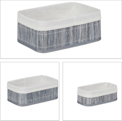 Paniers de rangement de base en bambou 3 pièces blanc gris