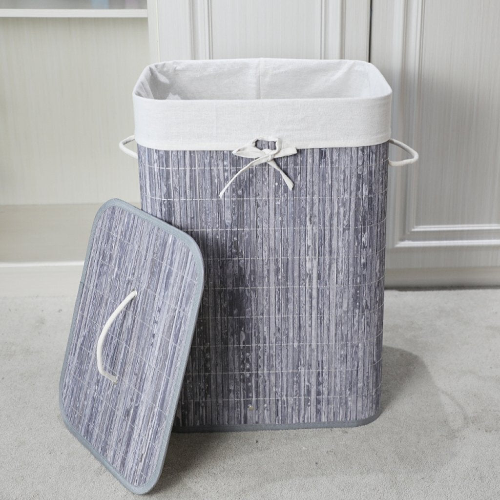 Homestyle Pro Homestyle Panier à linge bambou rectangulaire 40x30x60 cm blanc gris