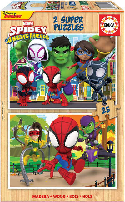 Educa - puzzle spidey ses incroyables amis - bois - 2x25 pièces - puzzle pour enfants.