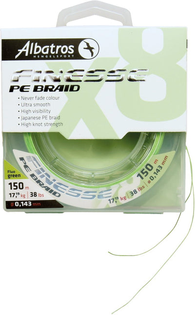 Albatros - tresse finesse x8 - fil de pêche - 0,126 mm - 150mtr - vert fluo - couleur qui ne se décolore jamais