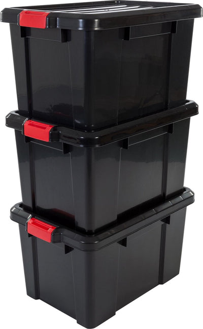 Boîte de rangement Iris powerbox - 50l - plastique - noir rouge - lot de 3